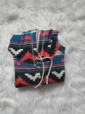 Quiksilver Aztec Pullover Hoodie in Teal, Red, Black, White